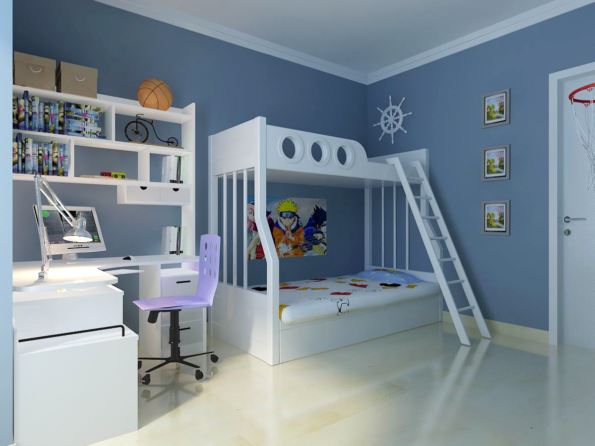 福州卧室二室一厅简约时尚蓝色装修效果图，卧室二室一厅简约时尚蓝色装修效果图2013图片